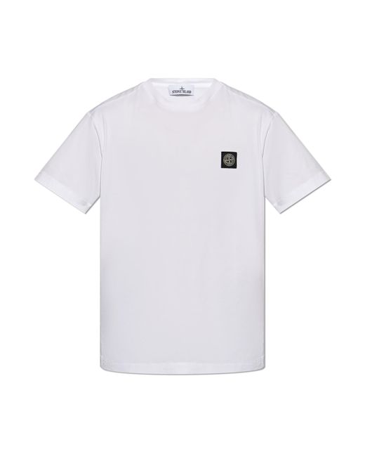 Stone Island White T-shirt With Logo Patch, for men
