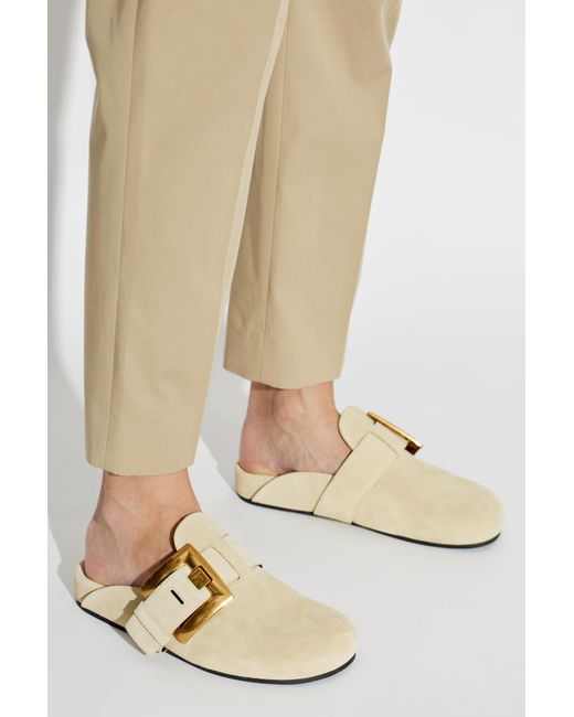 Balmain Metallic Suede Slides