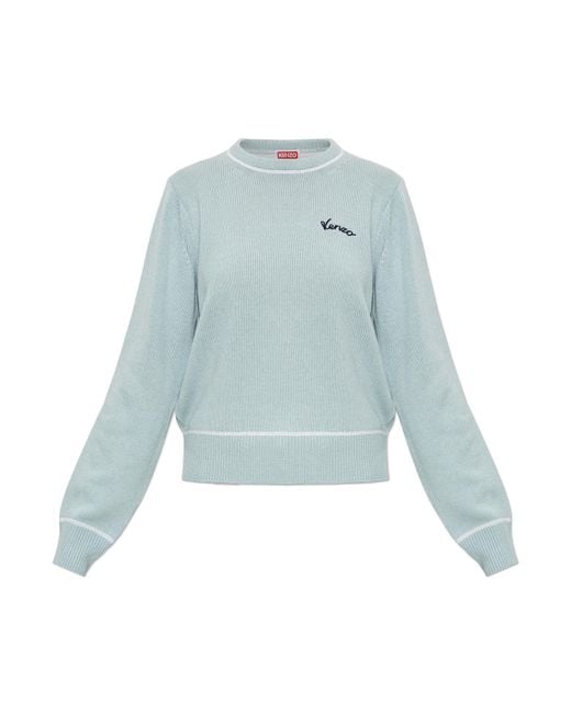 KENZO Blue Wool Sweater With Appliquéd Logo