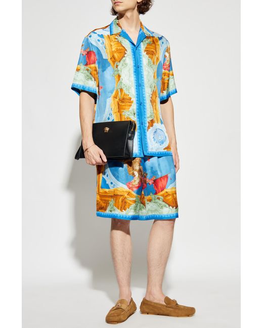 Versace Blue Silk Short-Sleeve Shirt for men