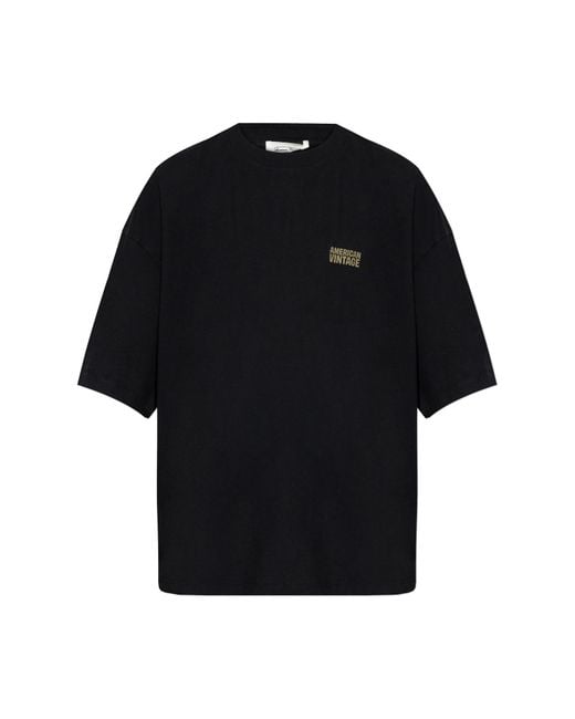 American Vintage Black T-Shirt With Printed Logo for men