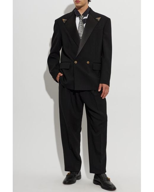 Versace Black Wool Blazer With Sewn-In Appliqués for men