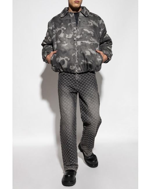 M I S B H V Gray Down Jacket With Camo Motif for men
