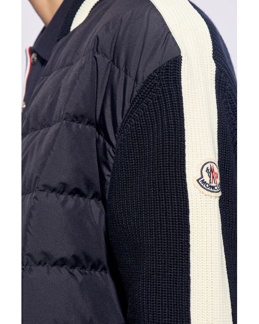 Moncler Blue Cardigan With Down Front, for men