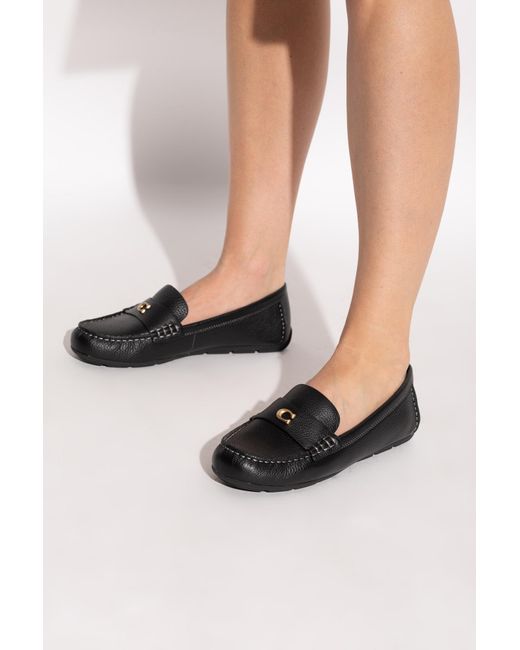 COACH Black Leather Loafers With Logo
