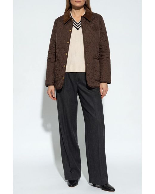 Sporty & Rich Brown Quilted Jacket With Corduroy Collar