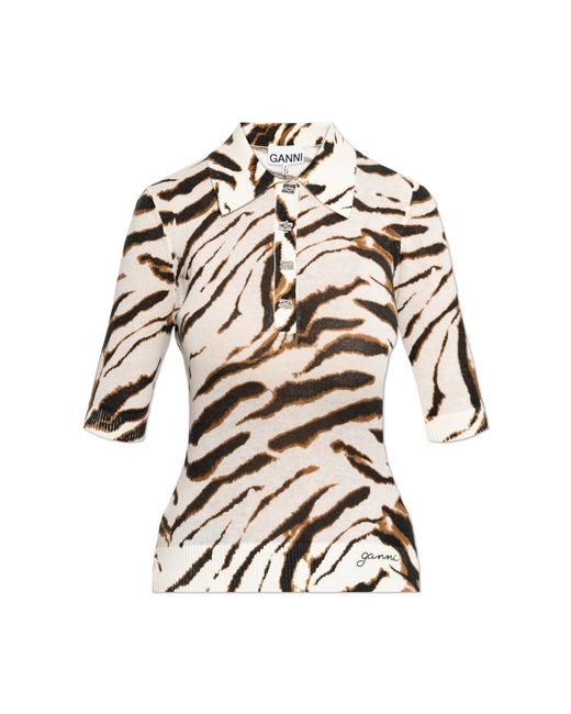 Ganni White Polo With Animal Motif