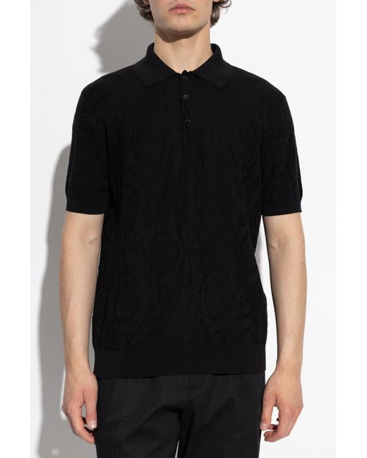Versace Black Polo With "Barocco" Pattern for men