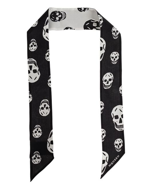 McQueen Black Silk Scarf With A Distinctive Skull Motif