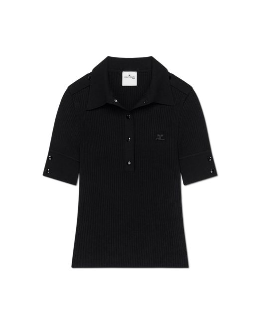Courreges Black Ribbed Slim-Fit Polo