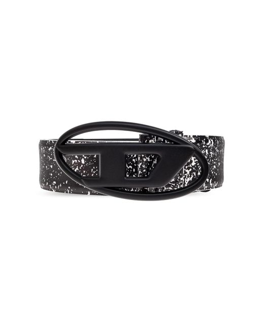 DIESEL Black Leather Belt "Oval D Logo B-1Dr" for men