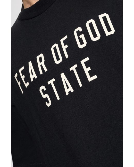 Fear Of God Black T-Shirt With Printed Logo for men