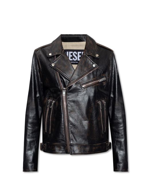 DIESEL Black 'garrett' Leather Jacket