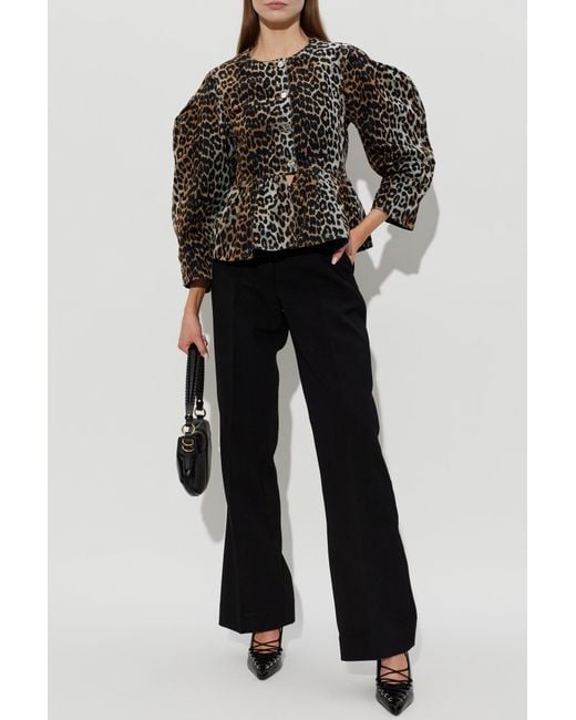 Ganni Black Shirt With Animal Motif