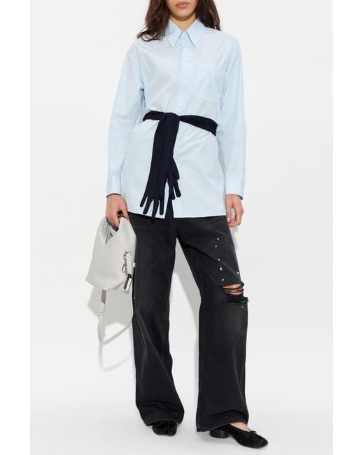 MM6 by Maison Margiela Blue Shirt With Decorative Tie