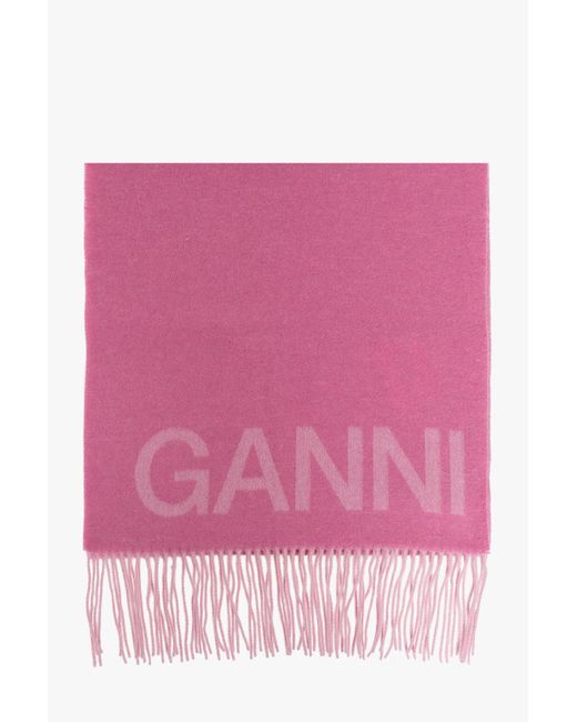 Ganni Pink Wool Scarf