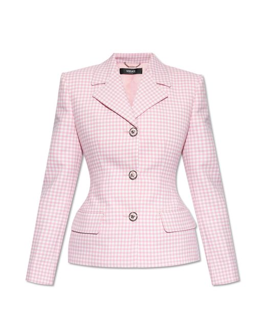 Versace Pink Checkered Pattern Blazer