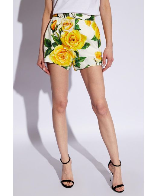 Dolce & Gabbana Yellow Shorts With Floral Motif,