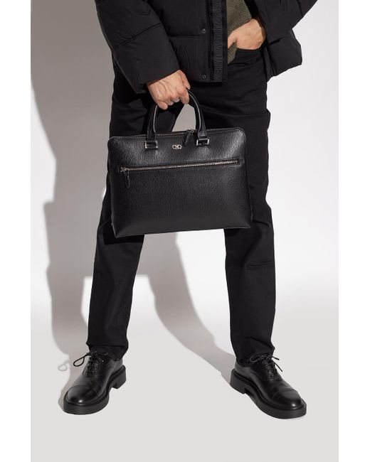 Ferragamo Black Leather Briefcase With Logo for men