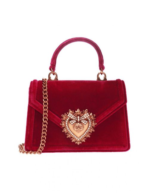 Dolce & Gabbana Red 'devotion' Velvet Shoulder Bag