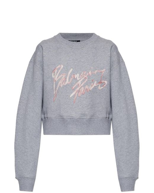 Balmain Gray Short Loose-Fit Sweatshirt