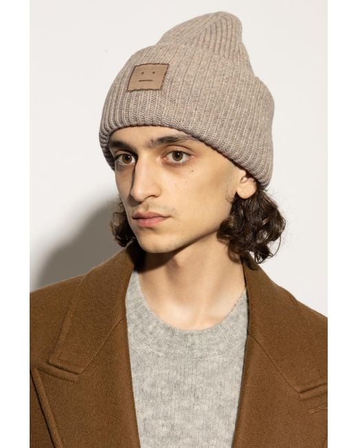 Acne Natural Wool Beanie With Logo