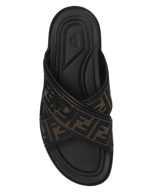 Fendi Brown Slides With Logo for men