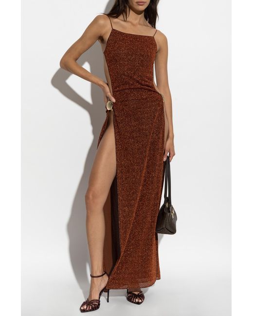 Oseree Brown Dress With Lurex Thread