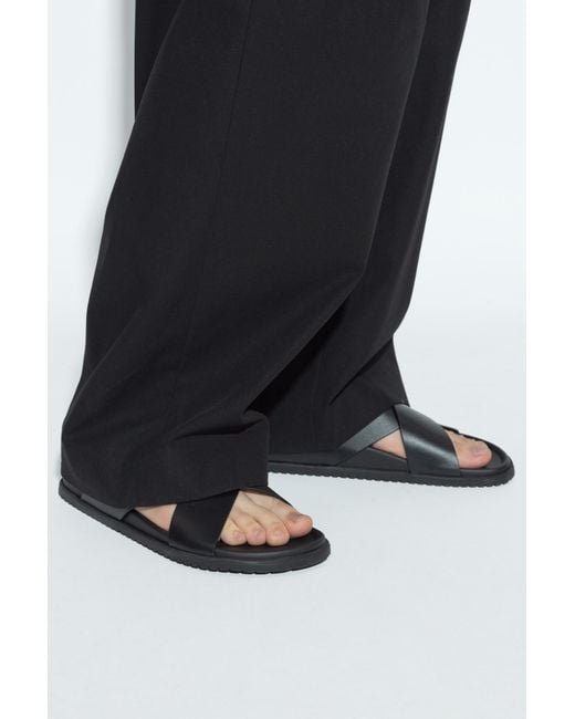 Dolce & Gabbana Black Leather Slides With Logo-Shaped Appliqué for men