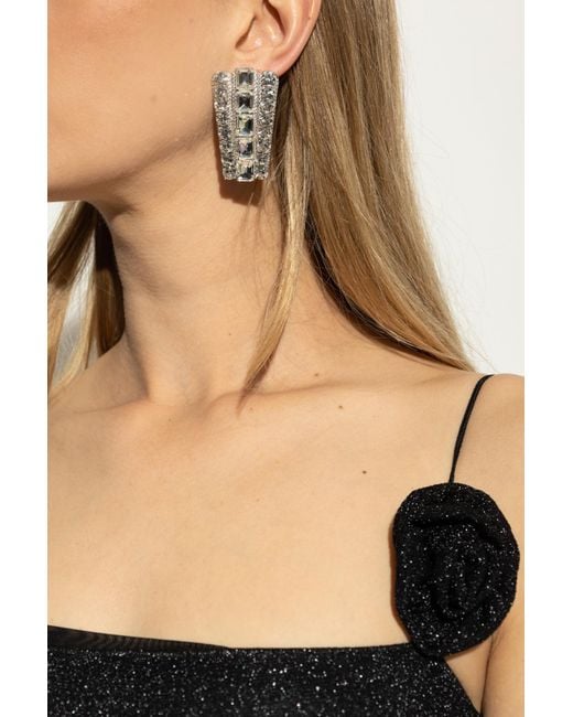 Self-Portrait Black Earrings With Shimmering Crystals