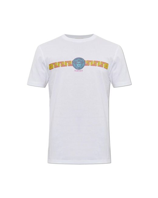 Versace White Cotton T-Shirt With Print for men