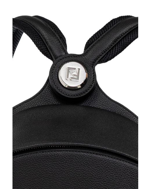 Fendi Black Leather Backpack With Logo for men