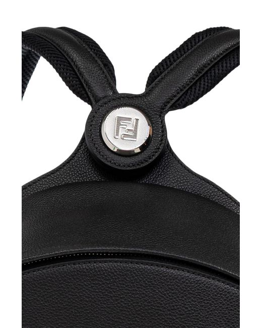 Fendi Black Leather Backpack With Logo for men