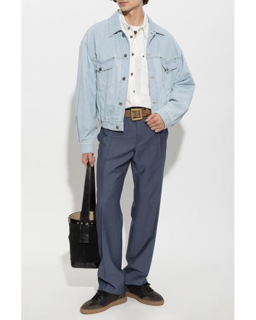 Versace Blue Wool Pleated Trousers for men