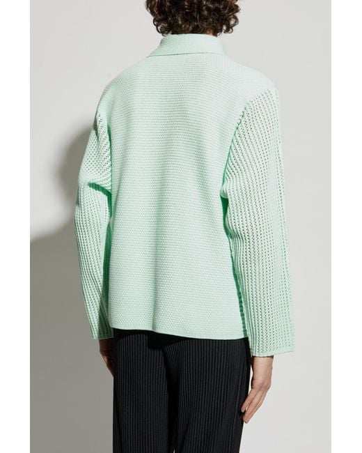 Homme Plissé Issey Miyake Green Cardigan With Collar for men