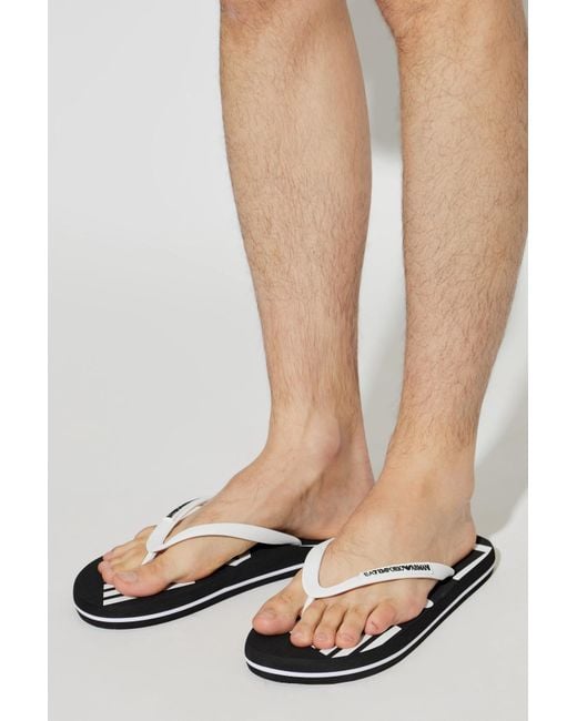 EA7 White Rubber Slides With Logo for men