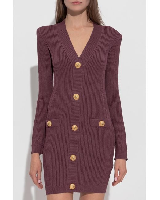 Balmain Purple Dress With Decorative Buttons