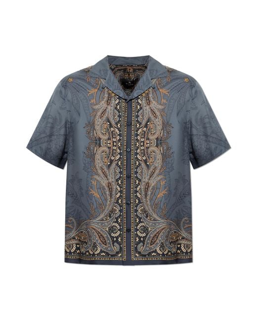 Etro Gray Silk Short-Sleeve Shirt for men