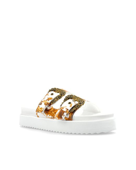 Versace Jeans Couture White Platform Slides