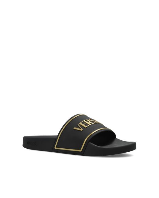 Versace Black Rubber Flip-Flops With Logo for men