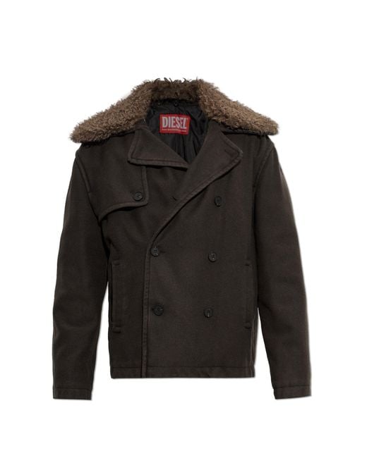 DIESEL Black Wool Coat 'W-Jake-Qmch' for men