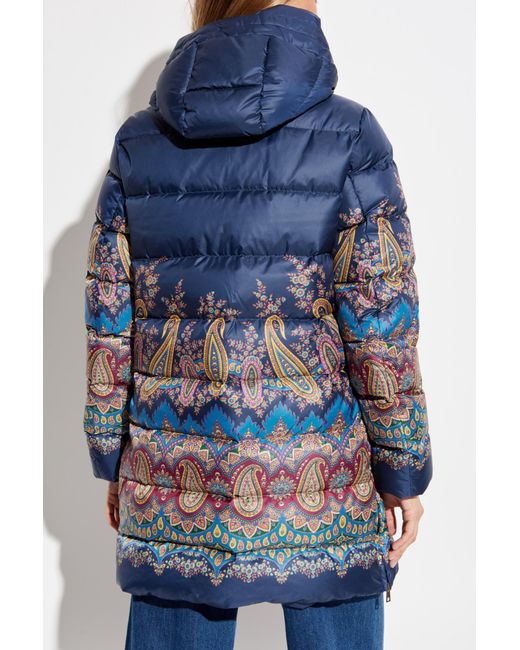 Etro Blue Down Jacket With Print