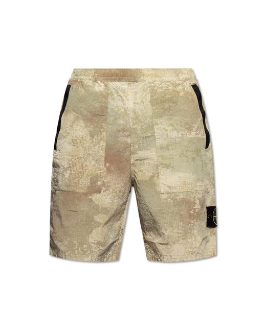Stone Island Natural Shorts With Logo, for men