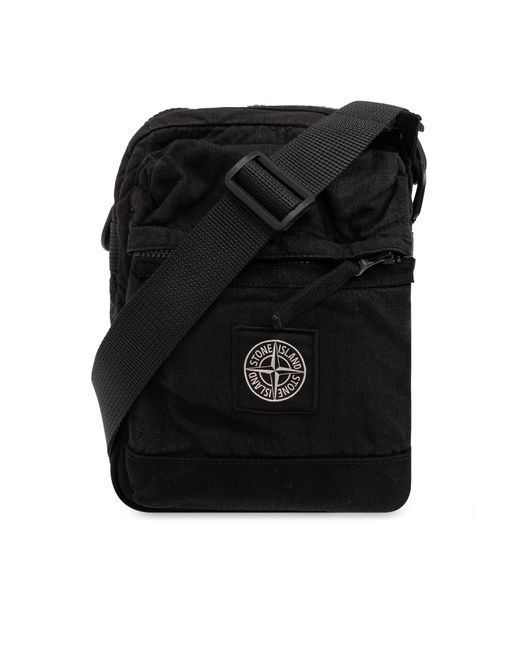 Stone Island Black Shoulder Bag With Logo, for men