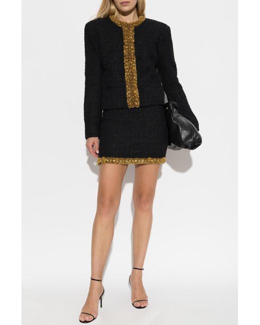 Balmain Black Tweed Skirt With Appliqués