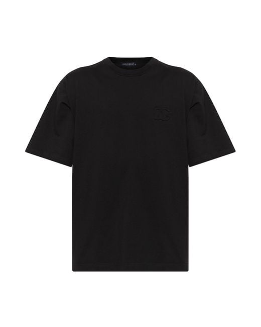 Dolce & Gabbana Black T-Shirt With A Raised Logo for men