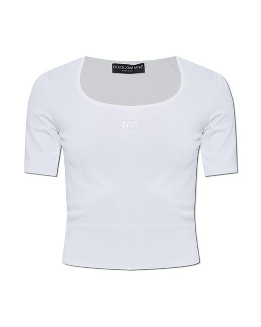 Dolce & Gabbana White Top With Embroidered Logo