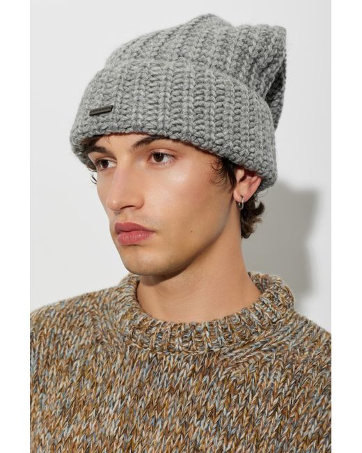 DSquared² Gray Wool Beanie With Patch for men