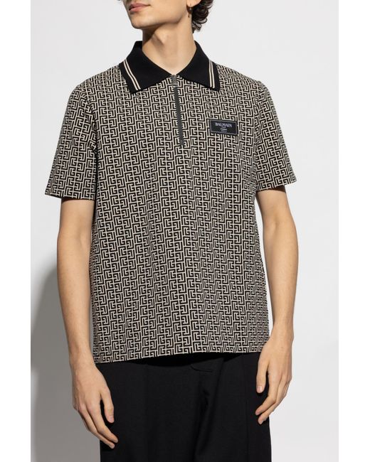 Balmain Black Polo With Monogram for men