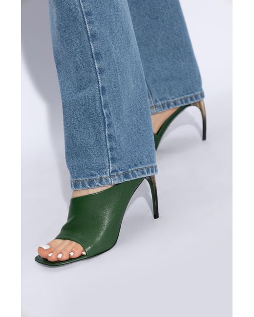 Ferragamo Green 'nymphe' Heeled Slippers,